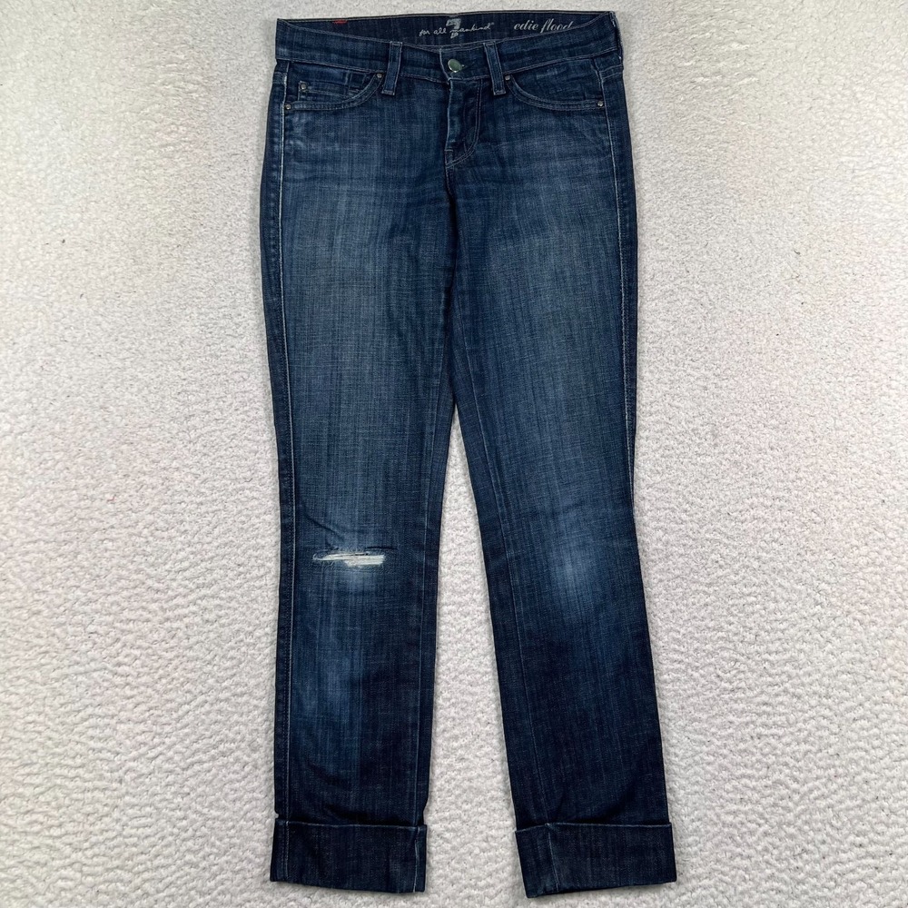 7 for All Mankind Edie Flood Jeans Womens 24 *28 Straight Cuffed Distressed Blue